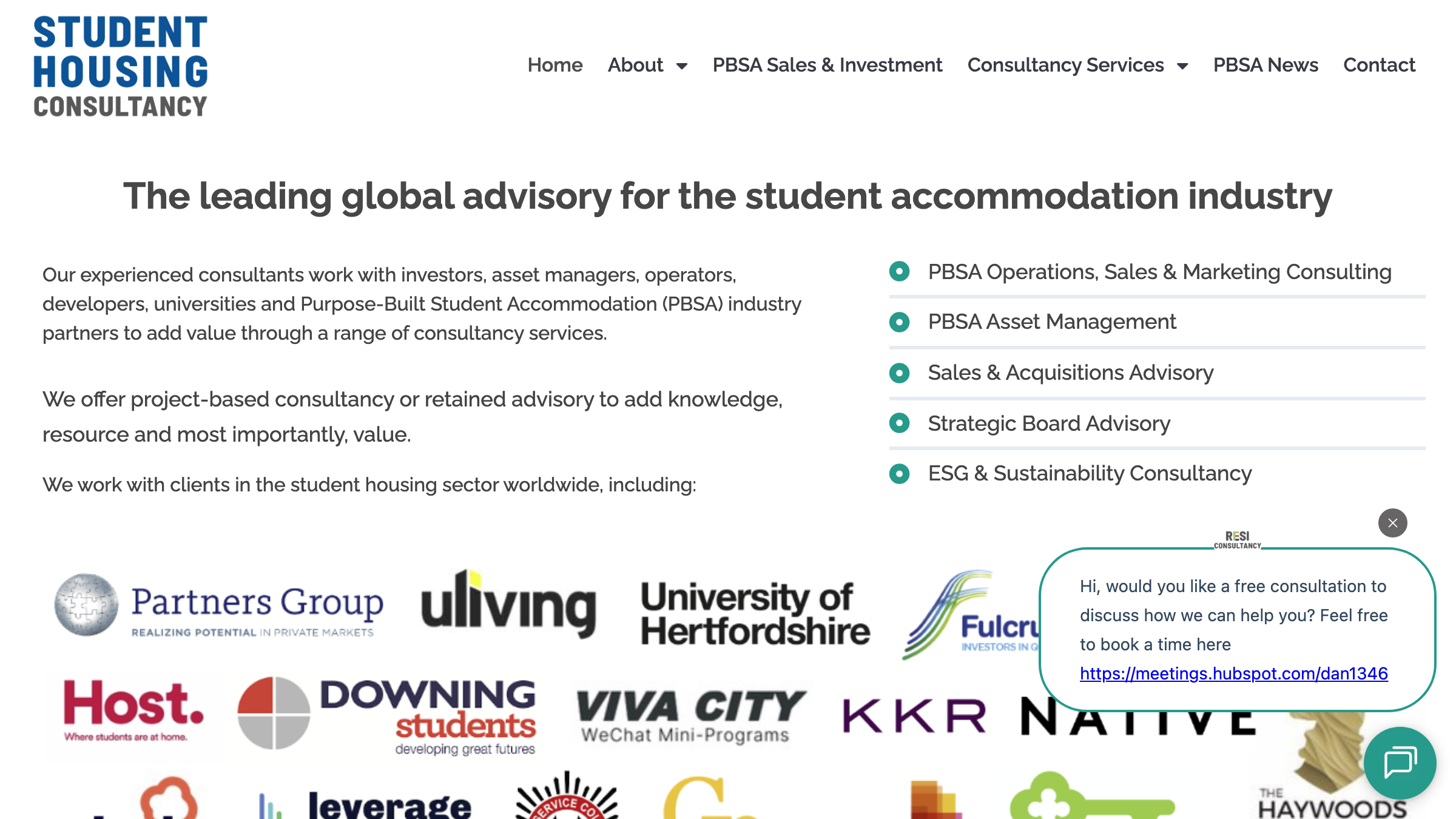 Student Housing Consultancy page preview